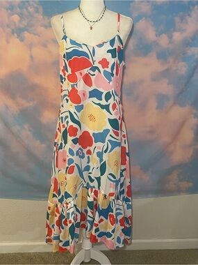 Fun and Colorful Floral Print Slip Midi Dress (Final Priced Item/As is)